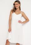 Biała Trapezowa Sukienka z Bawełną na Cienkich Ramiączkach Teslifea