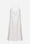 Biała Trapezowa Sukienka z Bawełną na Cienkich Ramiączkach Teslifea