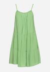 Zielona Bawełniana Sukienka o Rozkloszowanym Kroju na Ramiączkach Seslifea