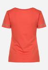 Pomarańczowy Bawełniany T-shirt z Krótkim Rękawem i Dekoltem w Serek Ozdobiony Cyrkoniami Nellarinda