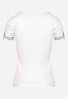 Biały Bawełniany T-shirt z Krótkim Rękawem i Dekoltem w Serek Ozdobiony Cyrkoniami Nellarinda