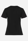 Czarny Bawełniany T-shirt z Nadrukiem w Kształcie Serc Gennea