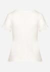 Biały Bawełniany T-shirt z Błyszczącym Nadrukiem Karonea