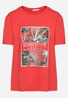 Czerwony Bawełniany T-shirt z Roślinnym Nadrukiem Relifea