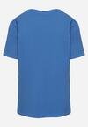 Niebieski Klasyczny Bawełniany T-shirt z Wakacyjnym Nadrukiem Zaronea