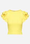 Żółty T-shirt Koszulka z Prążkowanego Materiału z Falbanką przy Rękawach Vimandria