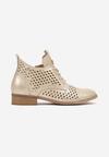 Złote Ażurowe Wiązane Botki na Płaskiej Podeszwie ze Skórzaną Wkładką Tagelia
