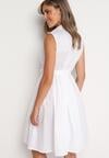 Biała Rozkloszowana Sukienka z Bawełny o Koszulowym Kroju Wiązana w Pasie Calelia