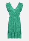 Zielona Rozkloszowana Sukienka z Bawełną i Wiskozą Wykończona Gumką w Talii z Falbanką Fesvia
