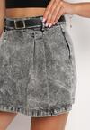 Czarne Szorty Jeansowe Imitujące Spódnicę Mini z Paskiem Arenie