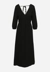Czarna Rozkloszowana Bawełniana Sukienka Boho z Wiązaniem i Gumką w Talii Lawla
