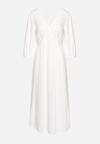 Biała Rozkloszowana Bawełniana Sukienka Boho z Wiązaniem i Gumką w Talii Lawla