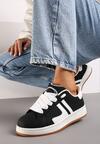 Czarne Płaskie Sznurowane Sneakersy z Kontrastowymi Wstawkami Deliris