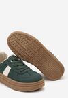 Zielone Sneakersy na Niskiej Platformie z Materiałowymi Wstawkami Xeonbia