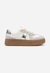 Szaro-Srebrne Sneakersy na Niskiej Platformie z Materiałowymi Wstawkami Xeonbia