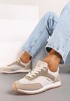 Ciemnobeżowe Płaskie Sneakersy z Metalicznymi Wstawkami Rosmora