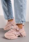 Różowe Sneakersy na Grubej Podeszwie z Ozdobnymi Sznurówkami Moraza