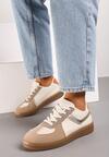 Ciemnobeżowe Sneakersy na Grubej Podeszwie z Ozdobnymi Wstawkami Galivia