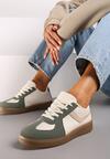 Zielone Sneakersy na Grubej Podeszwie z Ozdobnymi Wstawkami Galivia