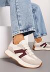 Beżowo-Bordowe Płaskie Buty Sportowe Sneakersy z Geometrycznym Wzorem Nawla