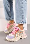 Beżowo-Fioletowe Brokatowe Sneakersy na Grubej Podeszwie Wlanna