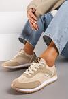 Brązowe Płaskie Sneakersy z Metalicznymi Wstawkami Rosmora