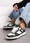 Czarno-Białe Płaskie Sznurowane Sneakersy Ozdobione Tłoczeniami Vlirina