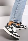 Czarno-Białe Płaskie Sznurowane Sneakersy Ozdobione Tłoczeniami Vlirina
