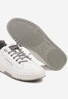 Biało-Szare Sznurowane Płaskie Buty Sportowe Sneakersy z Tłoczoną Podeszwą Elianne
