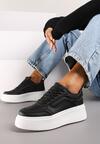 Czarne Płaskie Sneakersy z Geometrycznym Wzorem i Sznurowaniem Vlisera