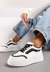 Biało-Czarne Płaskie Sneakersy z Geometrycznym Wzorem i Sznurowaniem Vlisera