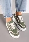 Zielone Płaskie Sneakersy z Geometrycznym Wzorem i Sznurowaniem Vlisera