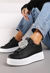 Czarno-Srebrne Sneakersy na Grubej Podeszwie z Odczepianym Kwiatem z Cyrkonii Navisia