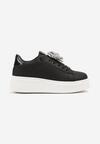 Czarno-Srebrne Sneakersy na Grubej Podeszwie z Odczepianym Kwiatem z Cyrkonii Navisia