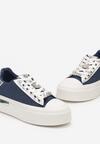 Niebieskie Sneakersy na Grubej Podeszwie z Metalicznymi Wstawkami i Cyrkoniami Himaria