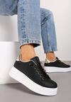 Czarne Płaskie Sneakersy z Aplikacją Pszczoły i Cyrkoniami Vlionea