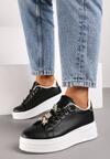 Czarne Płaskie Sneakersy z Metalicznymi Aplikacjami 3D Mivita