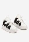 Biało-Czarne Sznurowane Płaskie Buty Sportowe Sneakersy z Napisem Vlimira
