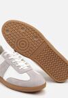 Biało-Szare Skórzane Płaskie Sneakersy Wykończone Przeszyciami Milonara