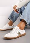 Biało-Złote Skórzane Płaskie Sneakersy Wykończone Przeszyciami Milonara