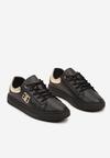 Czarno-Złote Skórzane Płaskie Sneakersy z Metaliczną Apikacją 3D Miliora