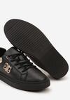 Czarno-Złote Skórzane Płaskie Sneakersy z Metaliczną Apikacją 3D Miliora