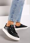 Czarne Skórzane Sznurowane Sneakersy na Płaskiej Podeszwie Miloria