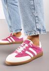 Fuksjowe Płaskie Skórzane Sneakersy Ozdobione Paskami Navilen