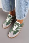 Zielono-Szare Płaskie Skórzane Sneakersy Ozdobione Paskami Navilen