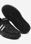 Czarno-Białe Sneakersy na Płaskiej Podeszwie Ozdobione Paskami Noraria