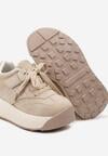 Ciemnobeżowe Sznurowane Buty Sportowe Sneakersy na Grubej Podeszwie z Geometrycznym Wzorem Esemaria