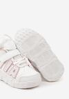 Biało-Różowe Buty Sportowe Sneakersy na Płaskiej Podeszwie z Geometrycznym Wzorem na Rzep Vlitha
