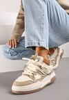 Ciemnobeżowe Płaskie Sneakersy z Geometrycznym Zdobieniem Evithia
