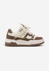 Brązowo-Beżowe Płaskie Sneakersy z Geometrycznym Zdobieniem Evithia